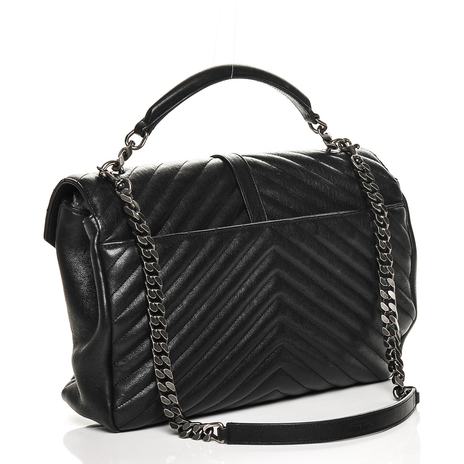 Saint Laurent Sheepskin Matelasse Chevron Monogram Large College Satchel Black 3 of 7