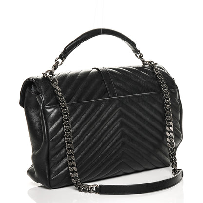 Saint Laurent Sheepskin Matelasse Chevron Monogram Large College Satchel Black 3 of 7