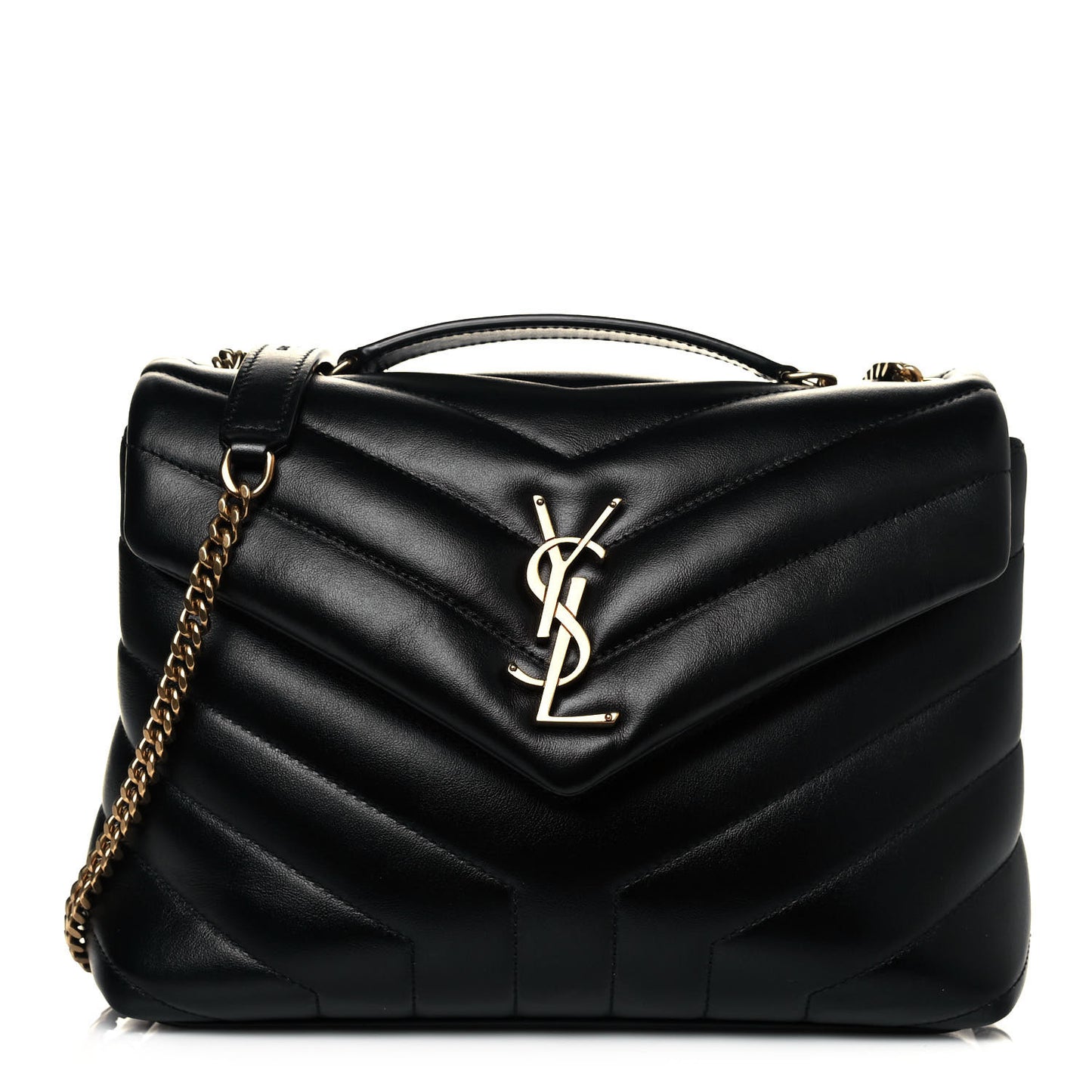 Calfskin Y Quilted Monogram Small Loulou Chain Satchel Black