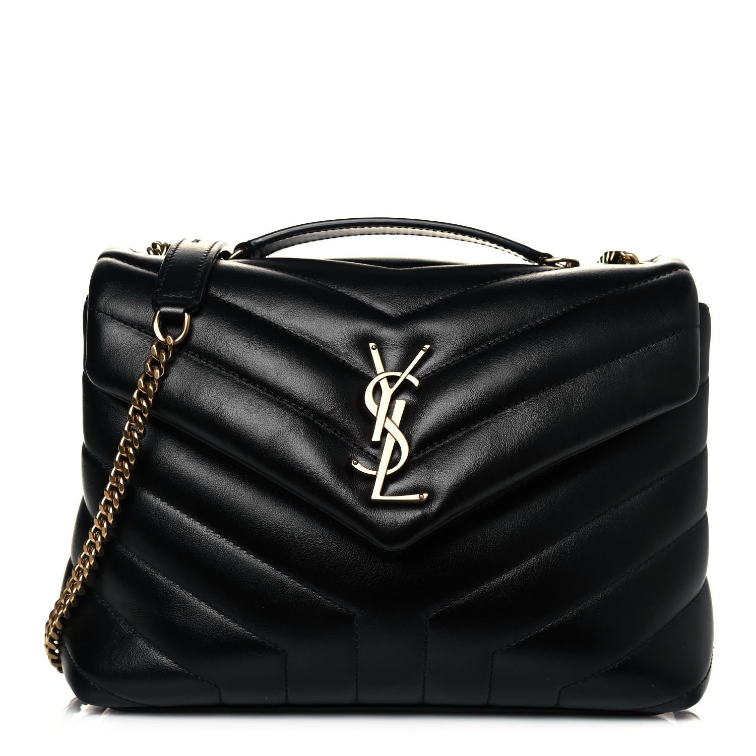 Saint Laurent Calfskin Y Quilted Monogram Small Loulou Chain Satchel Black 1 of 8