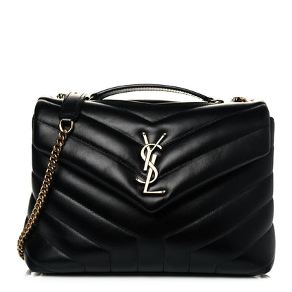 Saint Laurent Calfskin Y Quilted Monogram Small Loulou Chain Satchel Black 1 of 8
