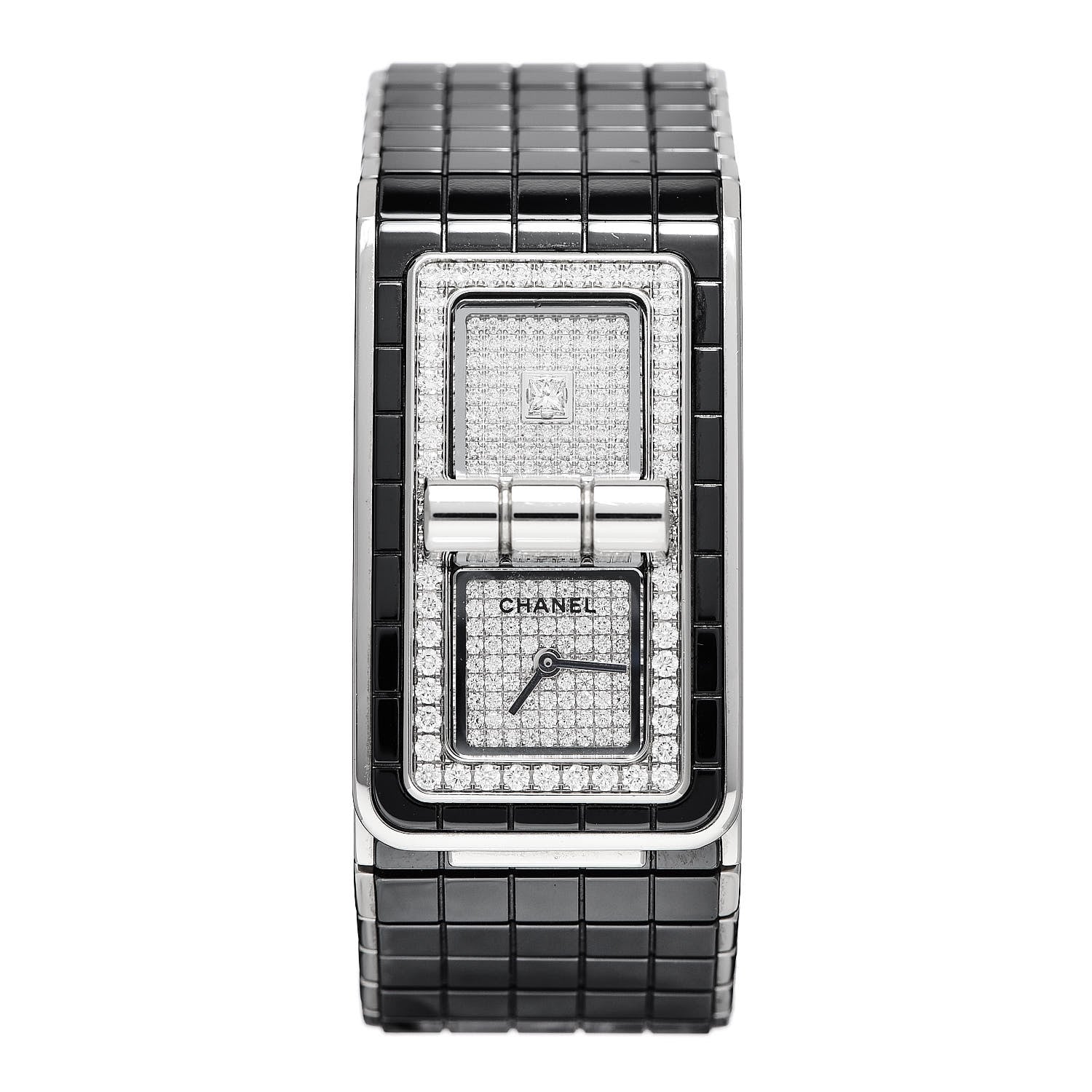 Chanel Stainless Steel Ceramic Diamond Pave 21.5mm Code Coco Quartz Watch Black 1 of 7