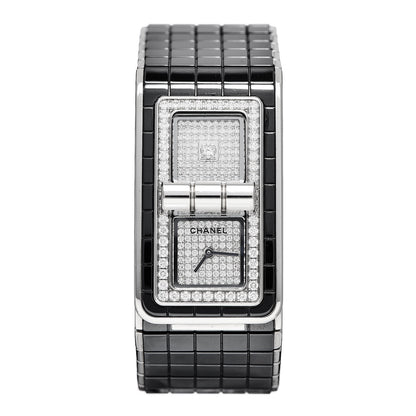 Chanel Stainless Steel Ceramic Diamond Pave 21.5mm Code Coco Quartz Watch Black 1 of 7