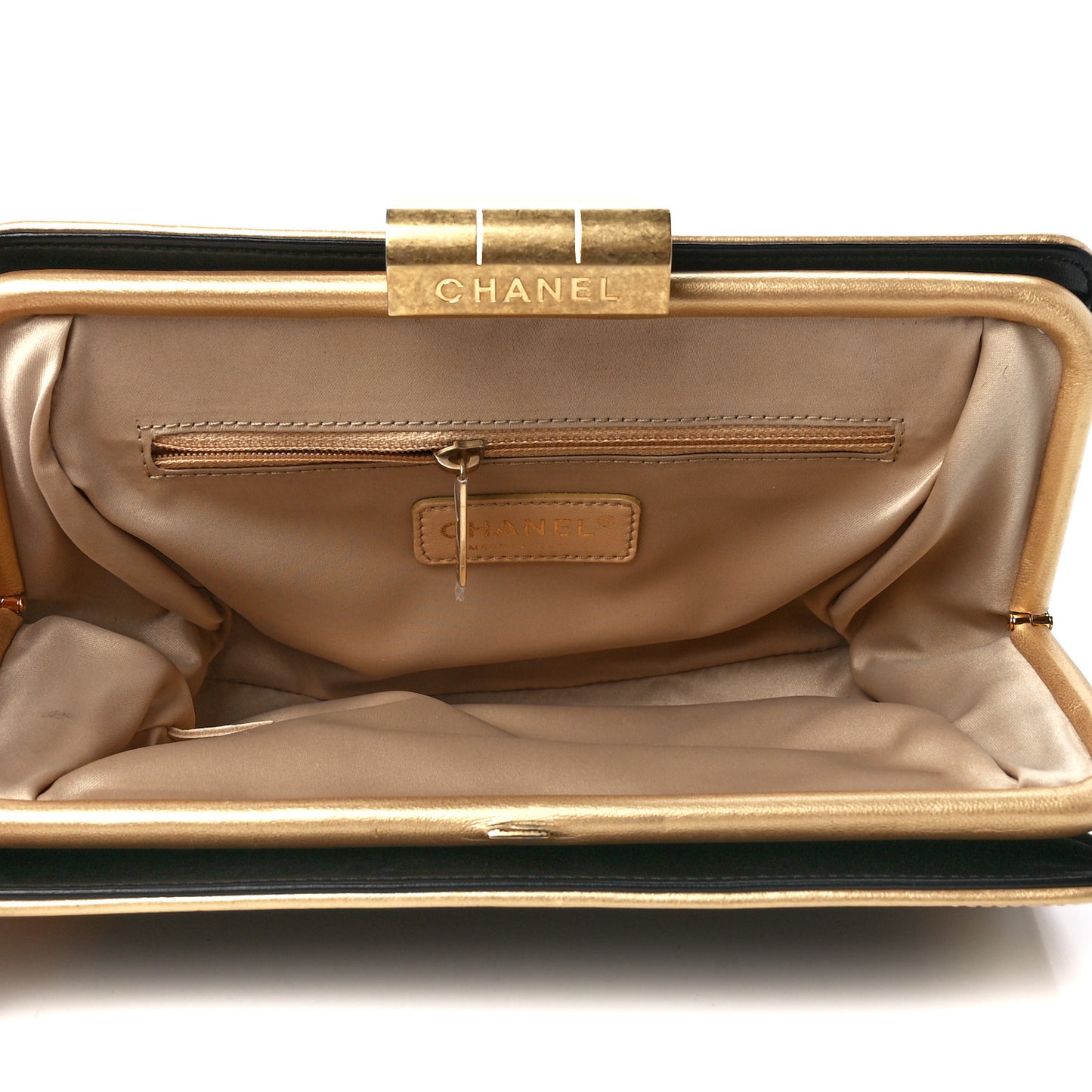 Lambskin Stitched Clutch Black Gold