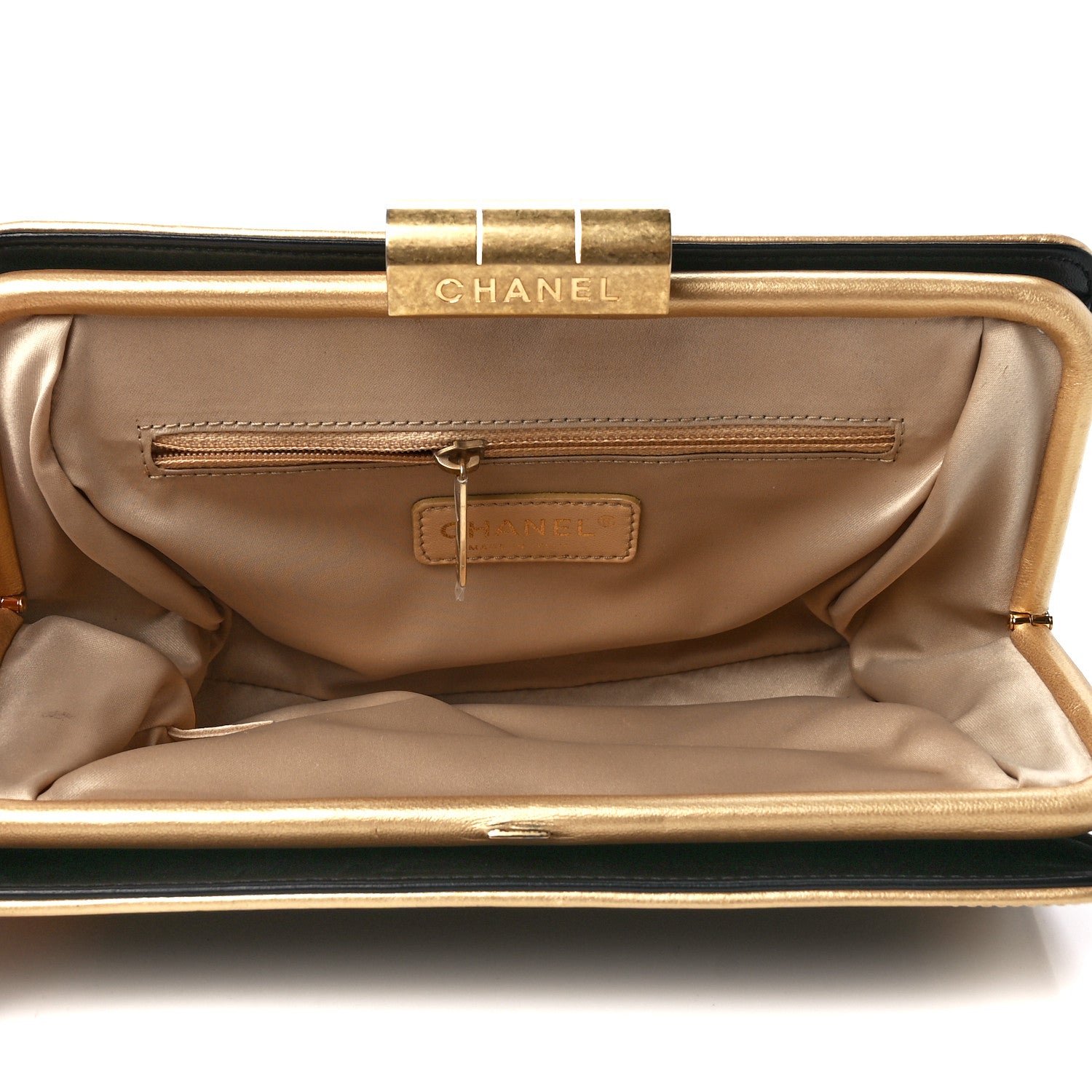 Chanel Lambskin Stitched Clutch Black Gold 5 of 12