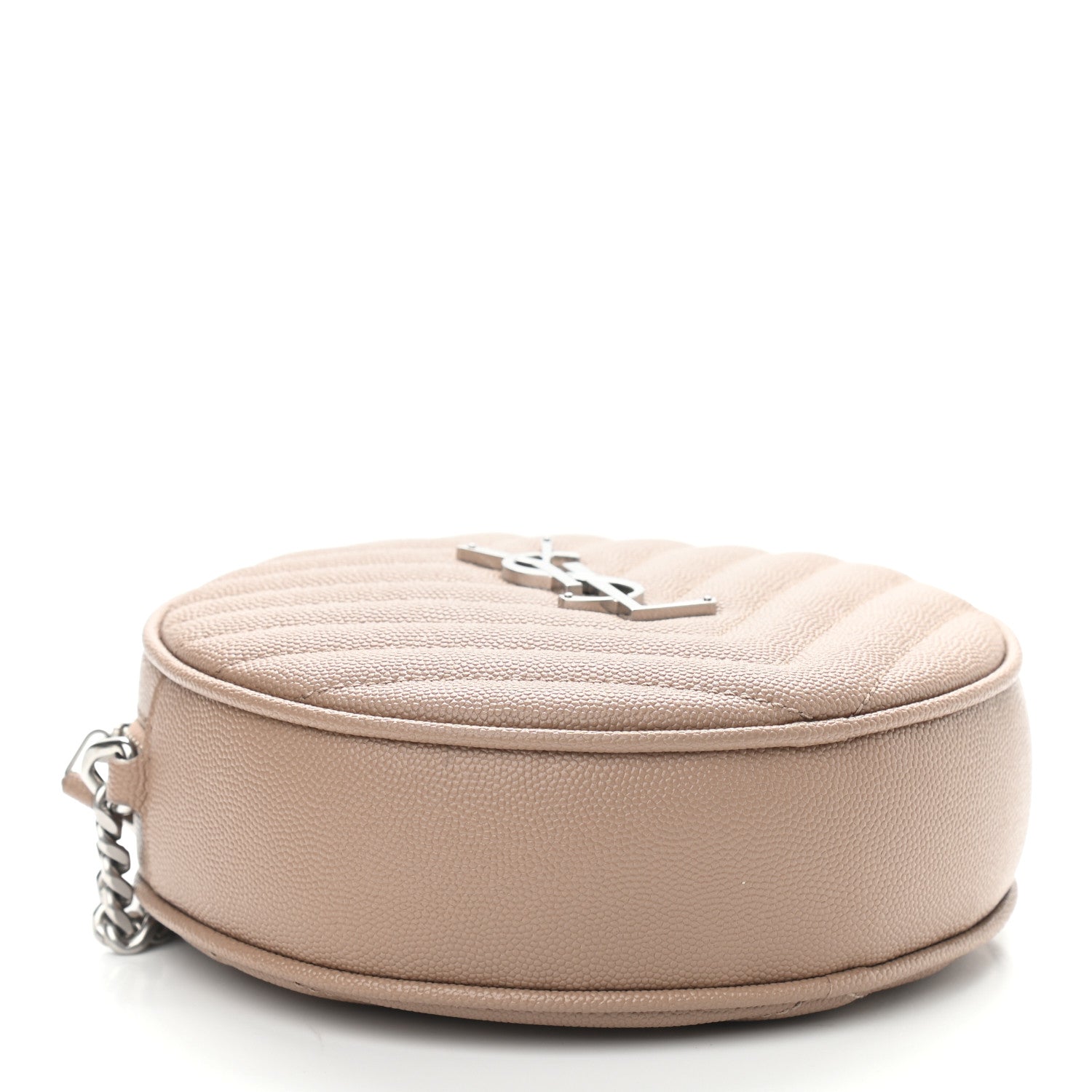 Saint Laurent Grain De Poudre Matelasse Chevron Quilted Round Vinyle Camera Bag Gold Sand 3 of 7