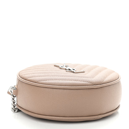 Saint Laurent Grain De Poudre Matelasse Chevron Quilted Round Vinyle Camera Bag Gold Sand 3 of 7