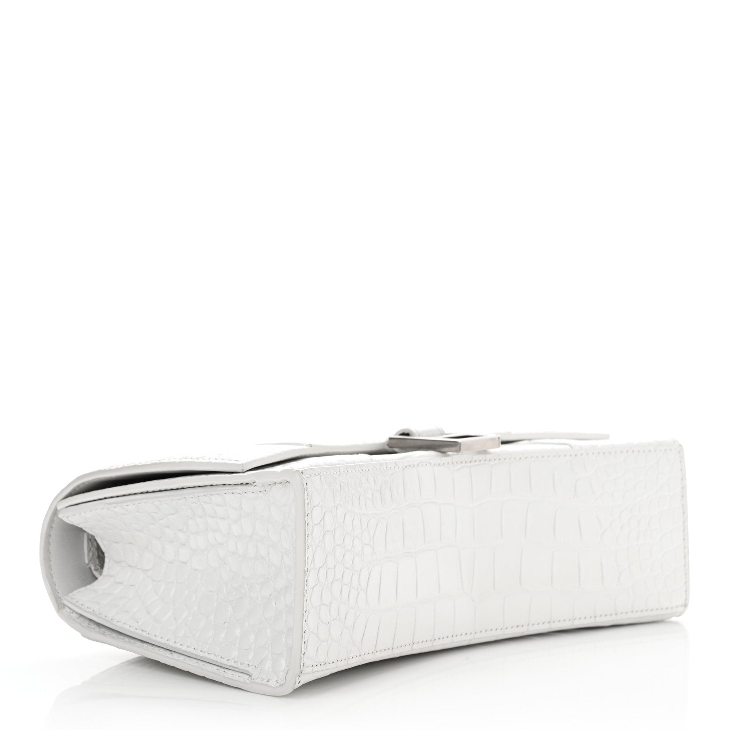 Balenciaga Shiny Calfskin Crocodile Embossed Small Hourglass Sling Shoulder Bag White 4 of 13