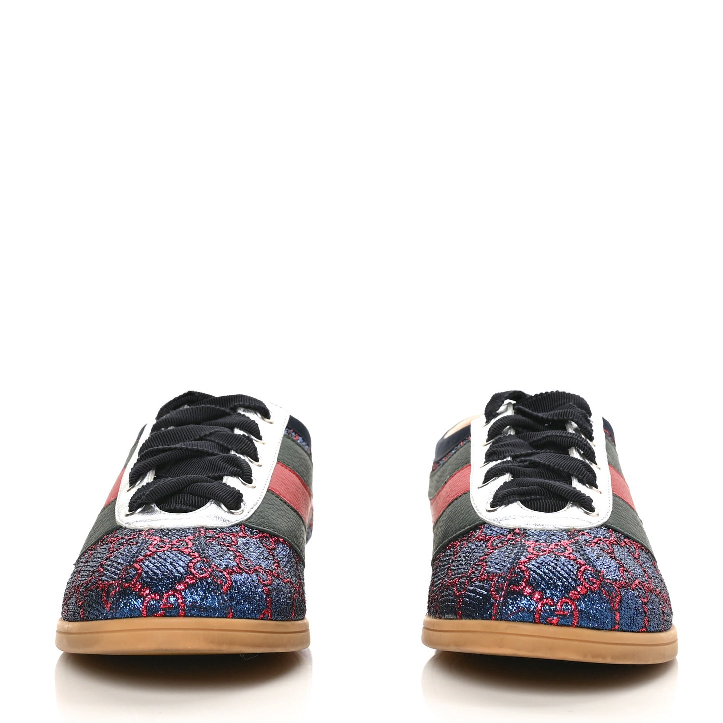 Lurex Calfskin Web GG Monogram Womens Falacer Sneakers 39 Iridescent Blue Iridescent Red Silver
