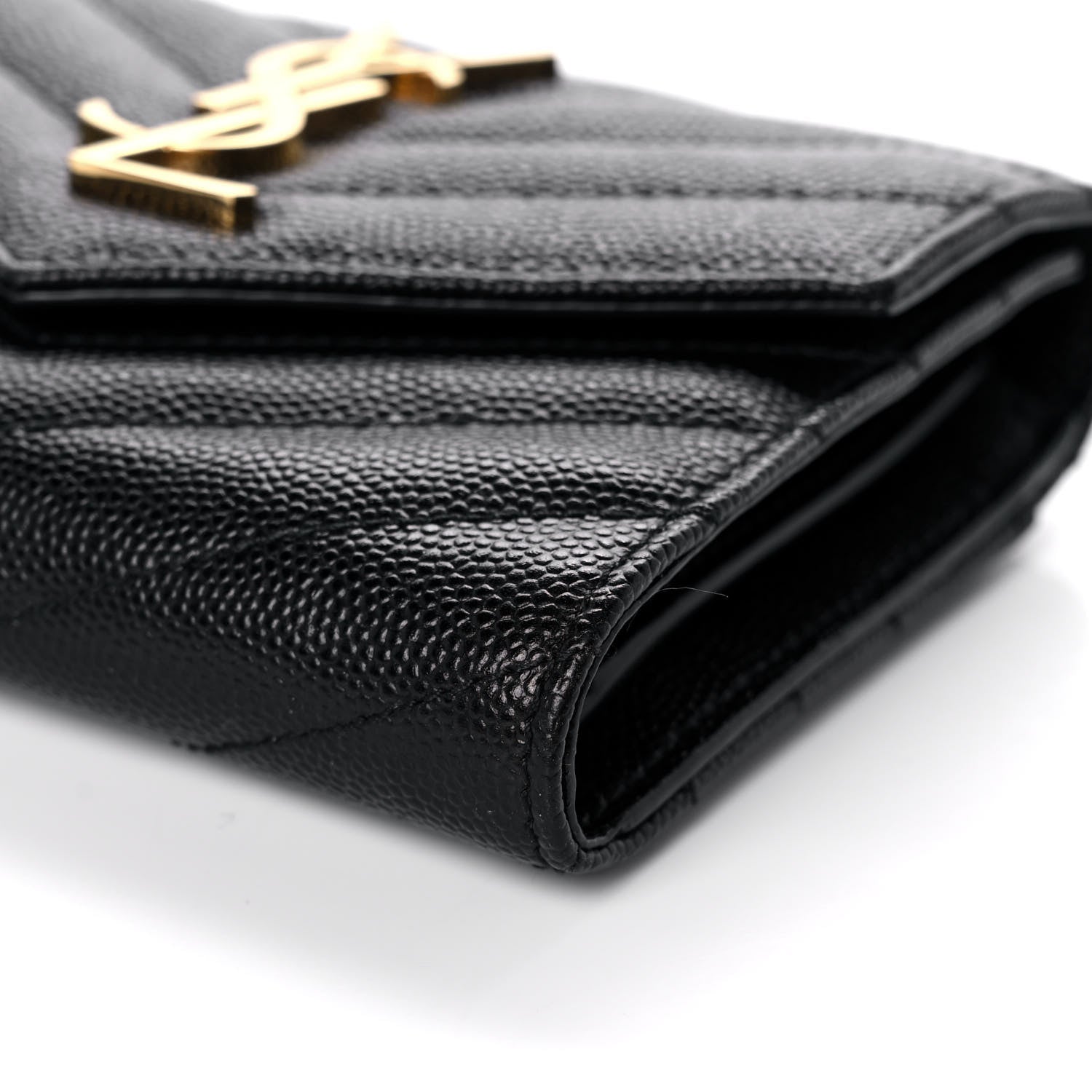 Saint Laurent Grain De Poudre Matelasse Chevron Monogram Compact Tri Fold Wallet Black 10 of 12