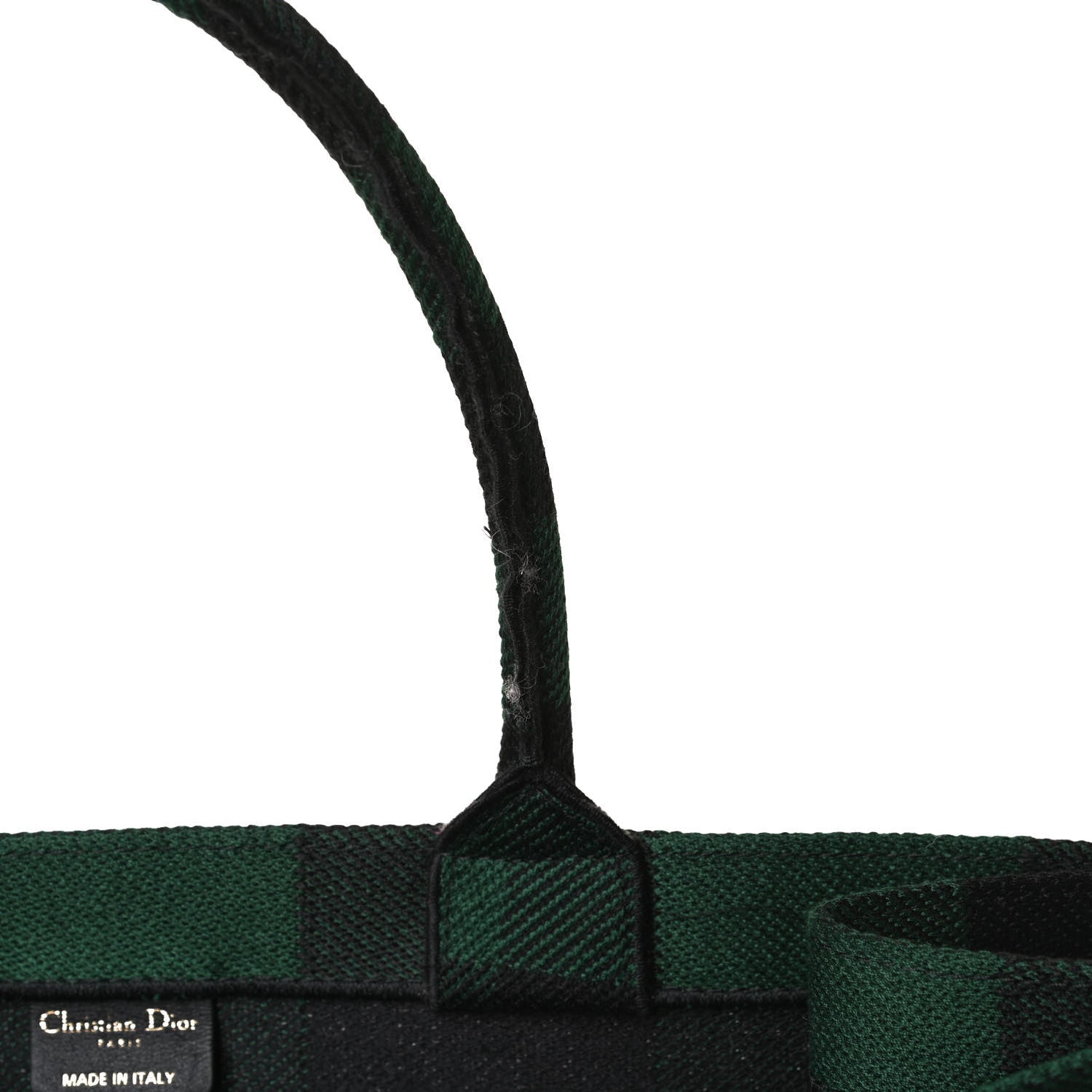 Christian Dior Canvas Embroidered Checkered Book Tote Black Green 11 of 13