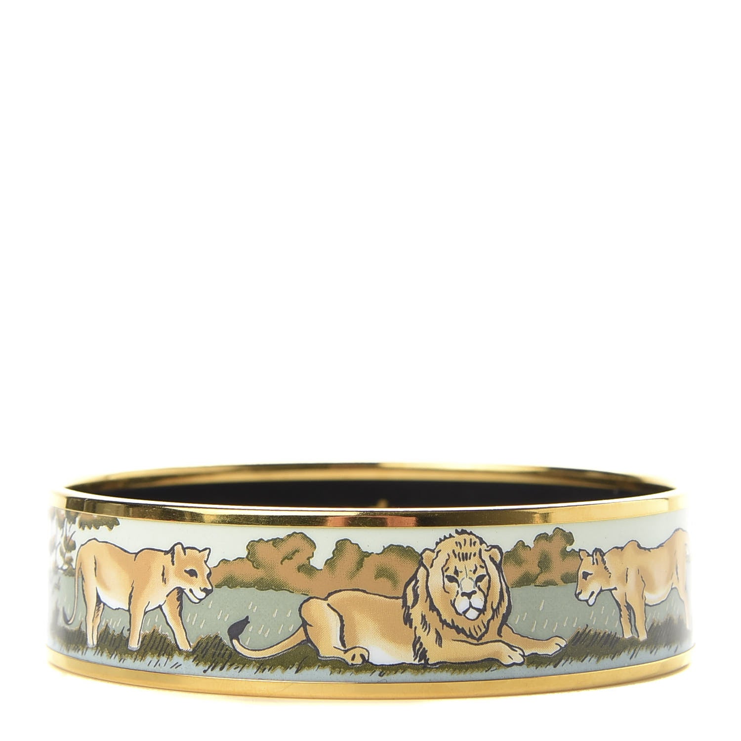 Hermes Enamel Printed Pride of Lions Wide Bracelet 70 1 of 7