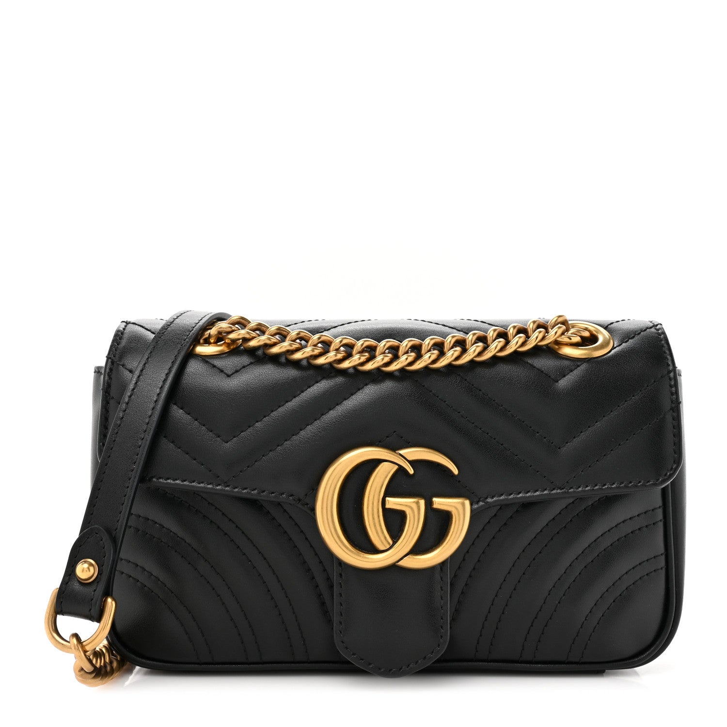 Gucci Calfskin Matelasse Mini GG Marmont Shoulder Bag Black 1 of 11
