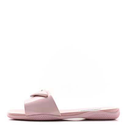 Prada Spazzolato Triangle Logo Slide Flat Sandals 36 Alabastro 1 of 9