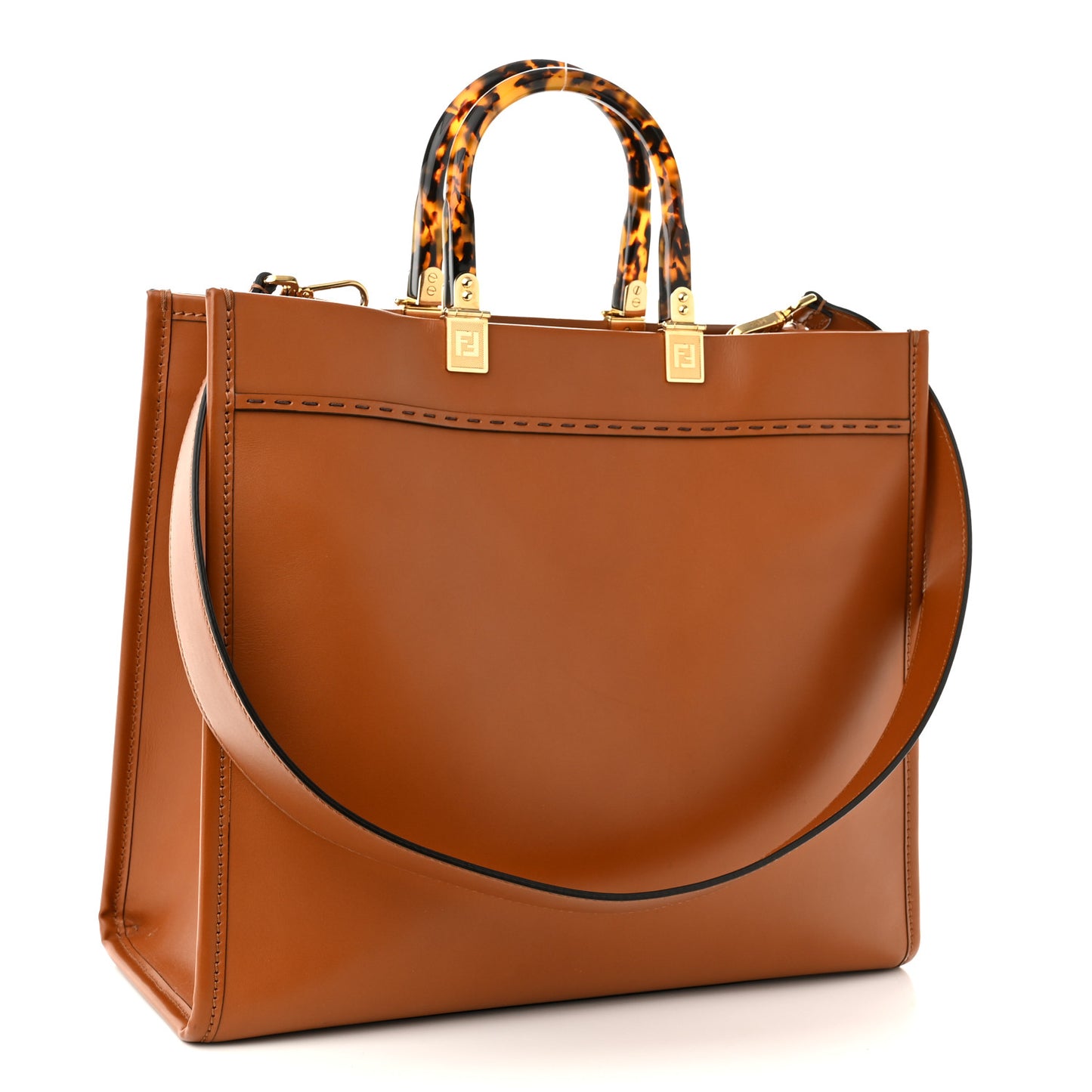 Vitello King Plexiglass Medium Fendi Sunshine Shopper Tote Cuoio