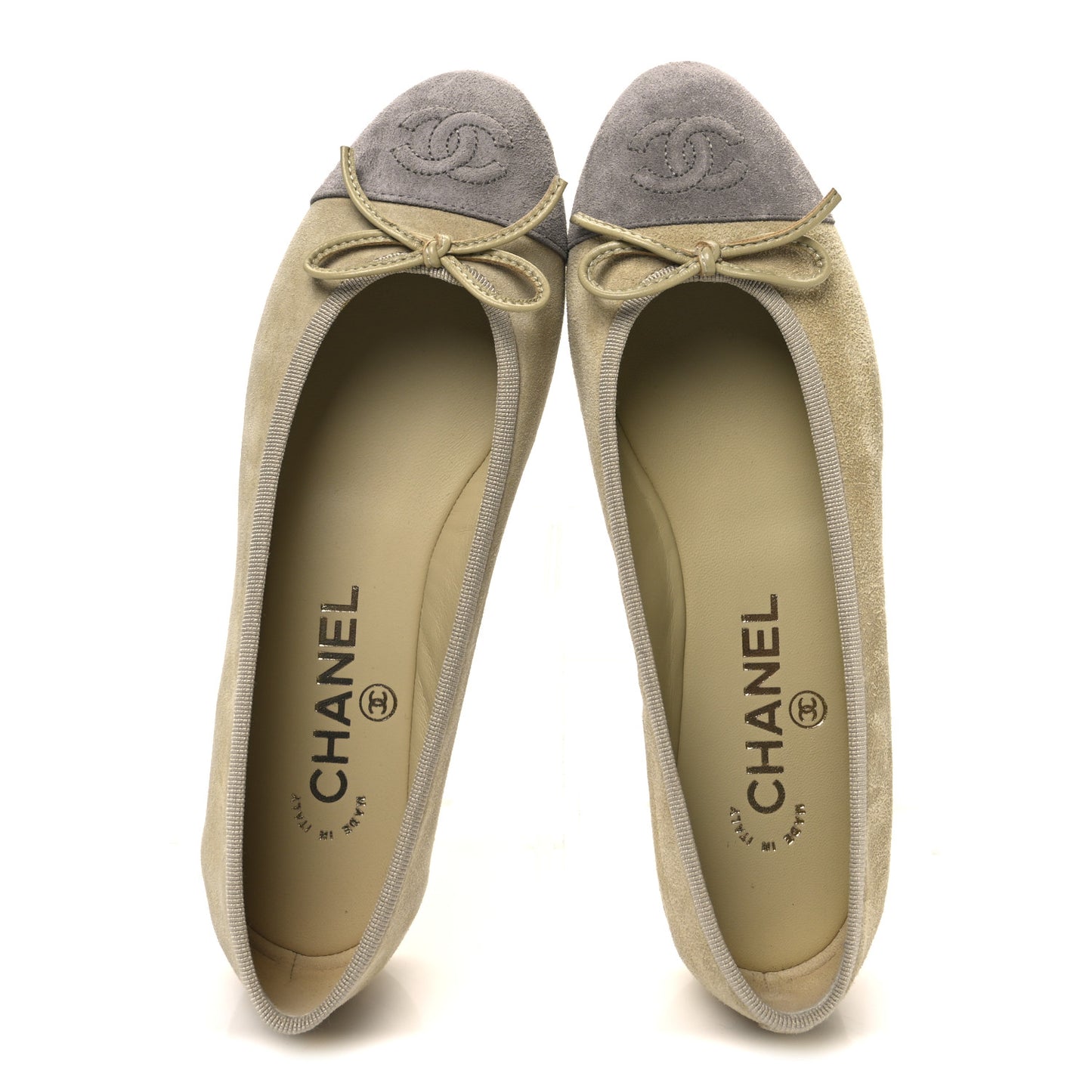 Suede Cap Toe CC Ballerina Flats 36.5 Light Yellow Gray