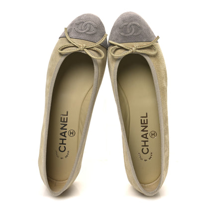 Chanel Suede Cap Toe CC Ballerina Flats 36.5 Light Yellow Gray 2 of 10