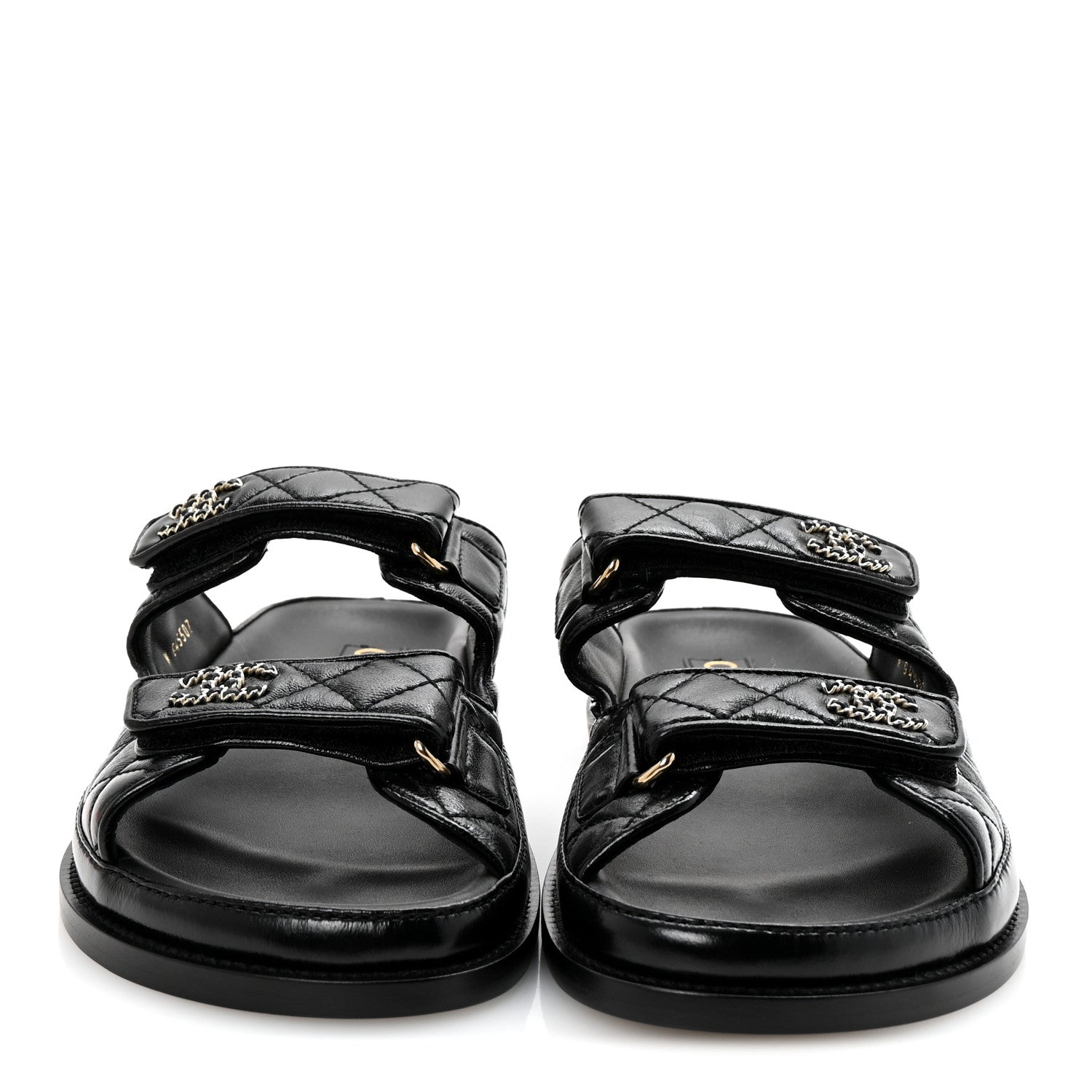 Chanel Lambskin Quilted Velcro Dad Chain CC Slide Sandals 38.5 Black 3 of 10