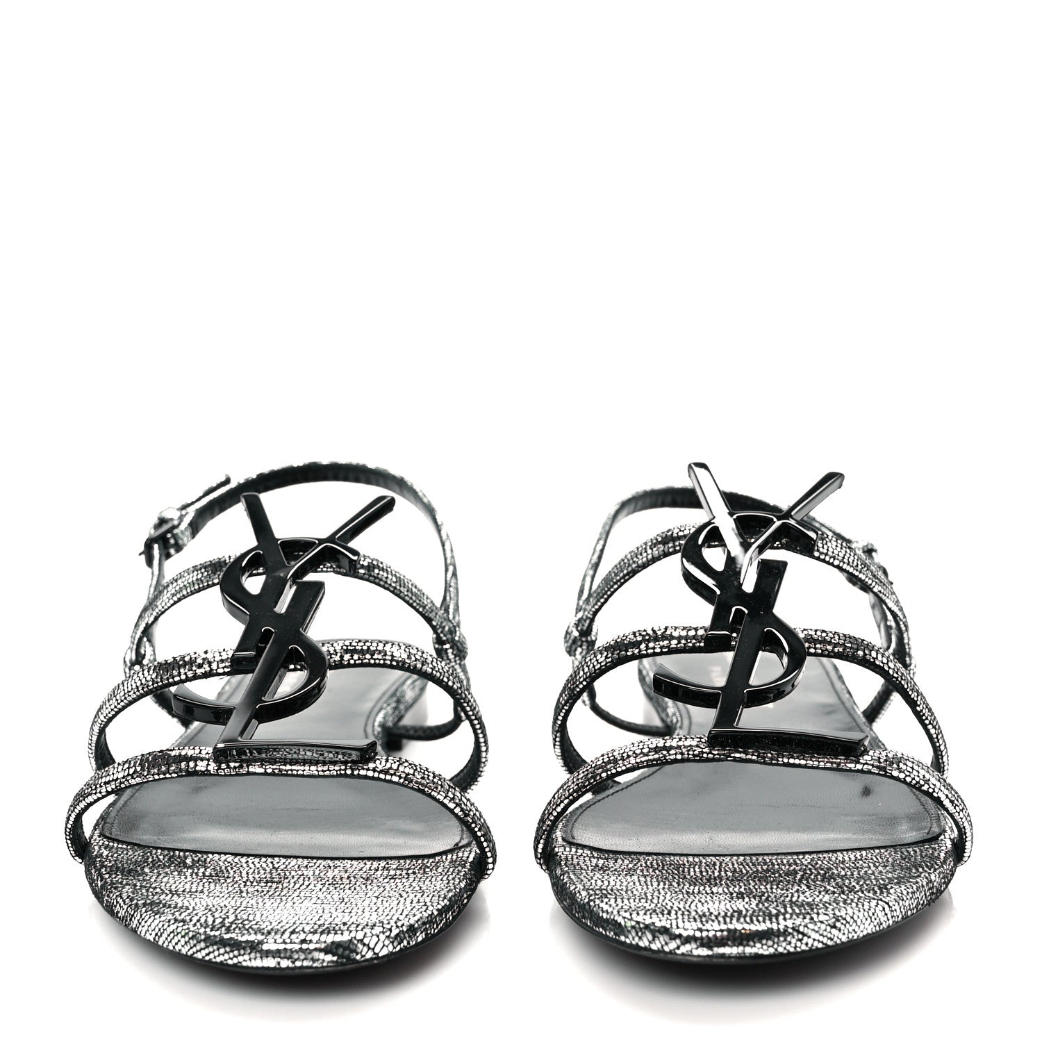 Saint Laurent Calfskin Cassandra Monogram Sandals 37.5 Argento 3 of 8