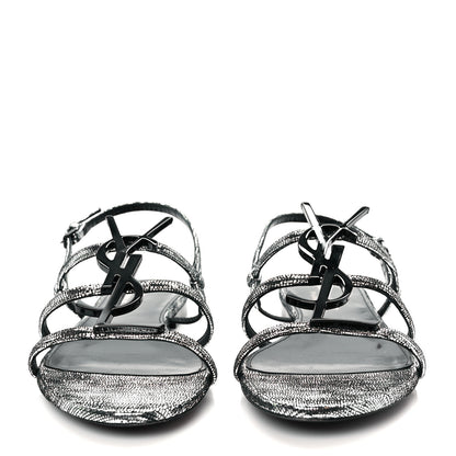 Saint Laurent Calfskin Cassandra Monogram Sandals 37.5 Argento 3 of 8