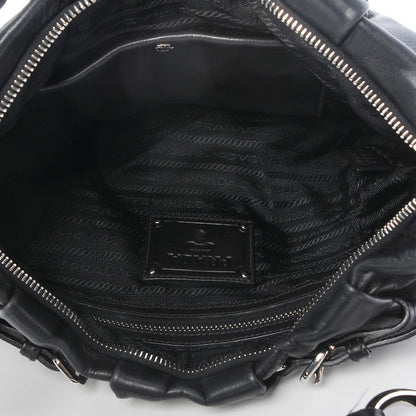 Prada Soft Calf Pleated Hobo Black 6 of 9