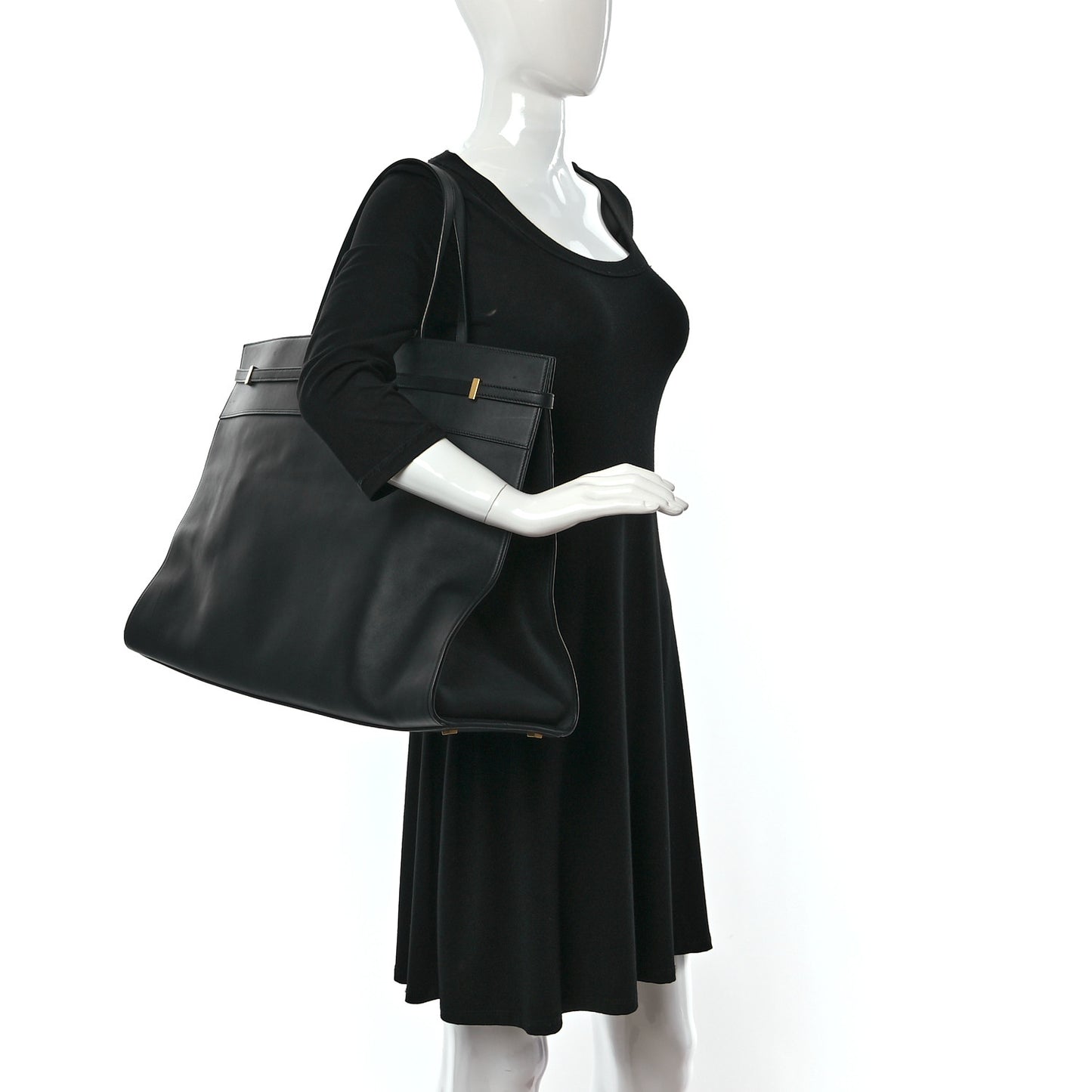 Calfskin Large Manhattan Shopper Tote Black