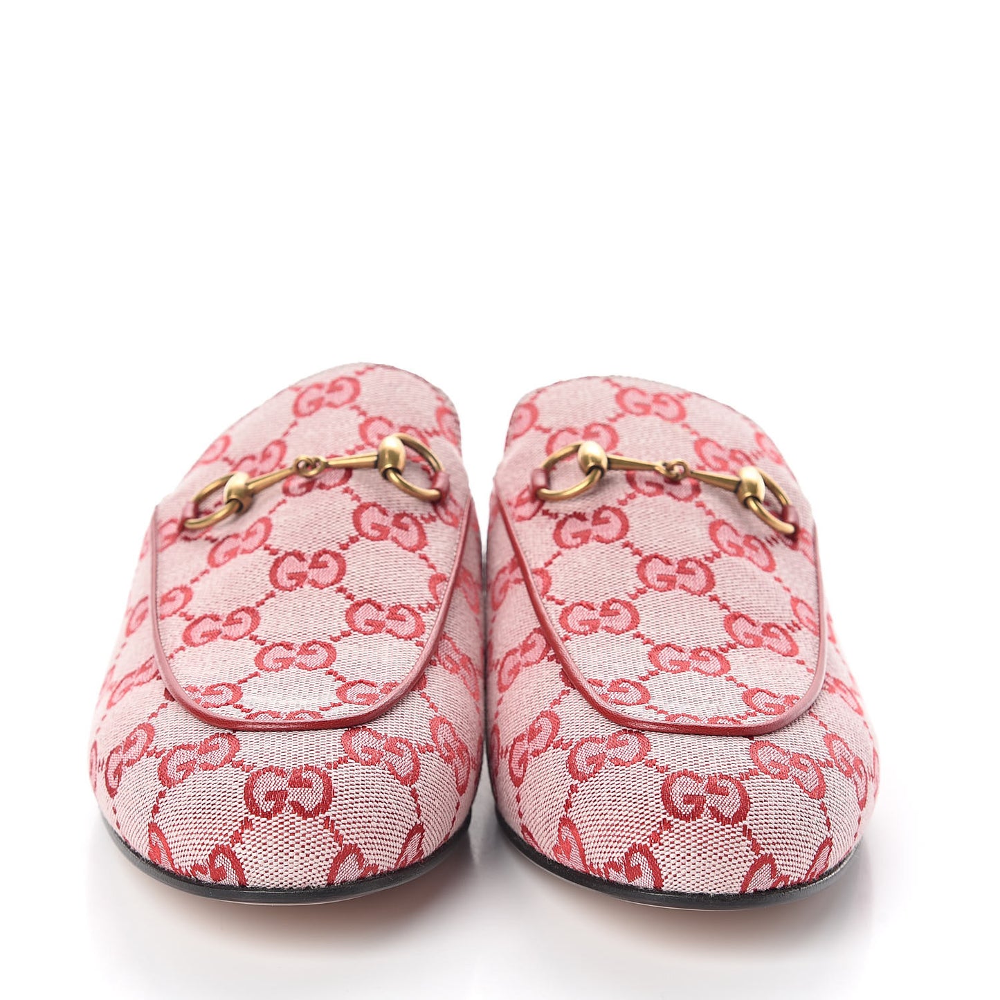 Canvas GG Monogram Horsebit Womens Princetown Slippers 40 Gardenia Hibiscus Red