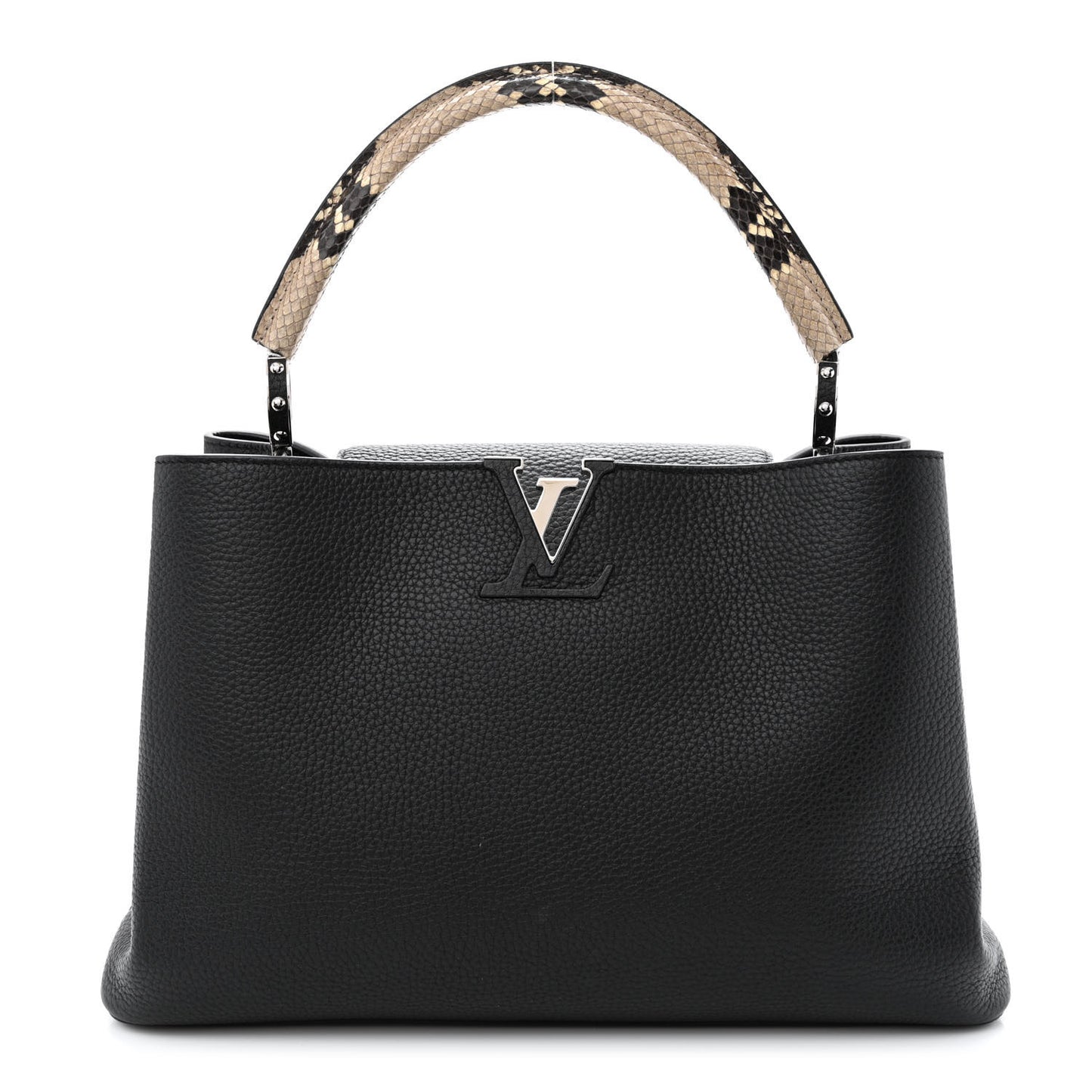 Taurillon Snakeskin Capucines MM Black