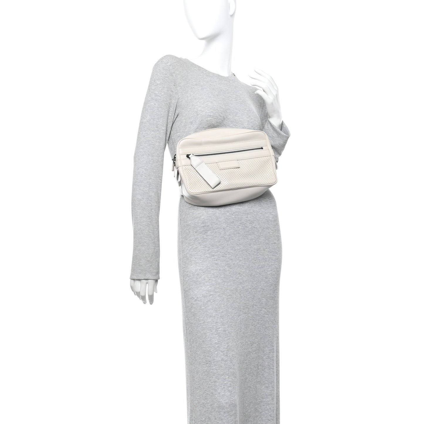 Perforated Calfskin Leggero Intrecciato Belt Bag Mist Plaster