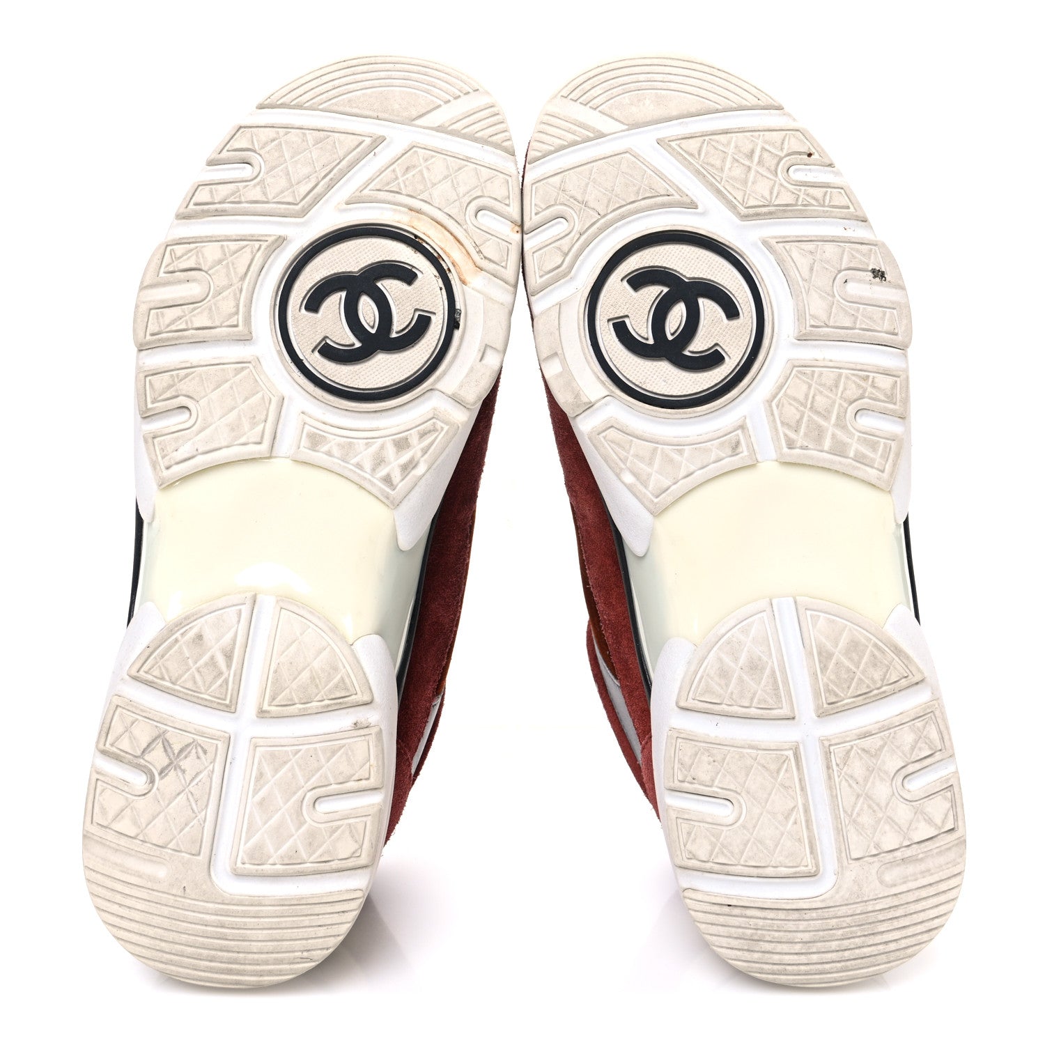 Chanel Suede Velvet Lambskin CC Sneakers 36 Burgundy Grey 7 of 9