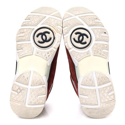 Chanel Suede Velvet Lambskin CC Sneakers 36 Burgundy Grey 7 of 9