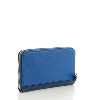 Prada Saffiano Stripe Zip Around Wallet Azzurro Bluette 3 of 8