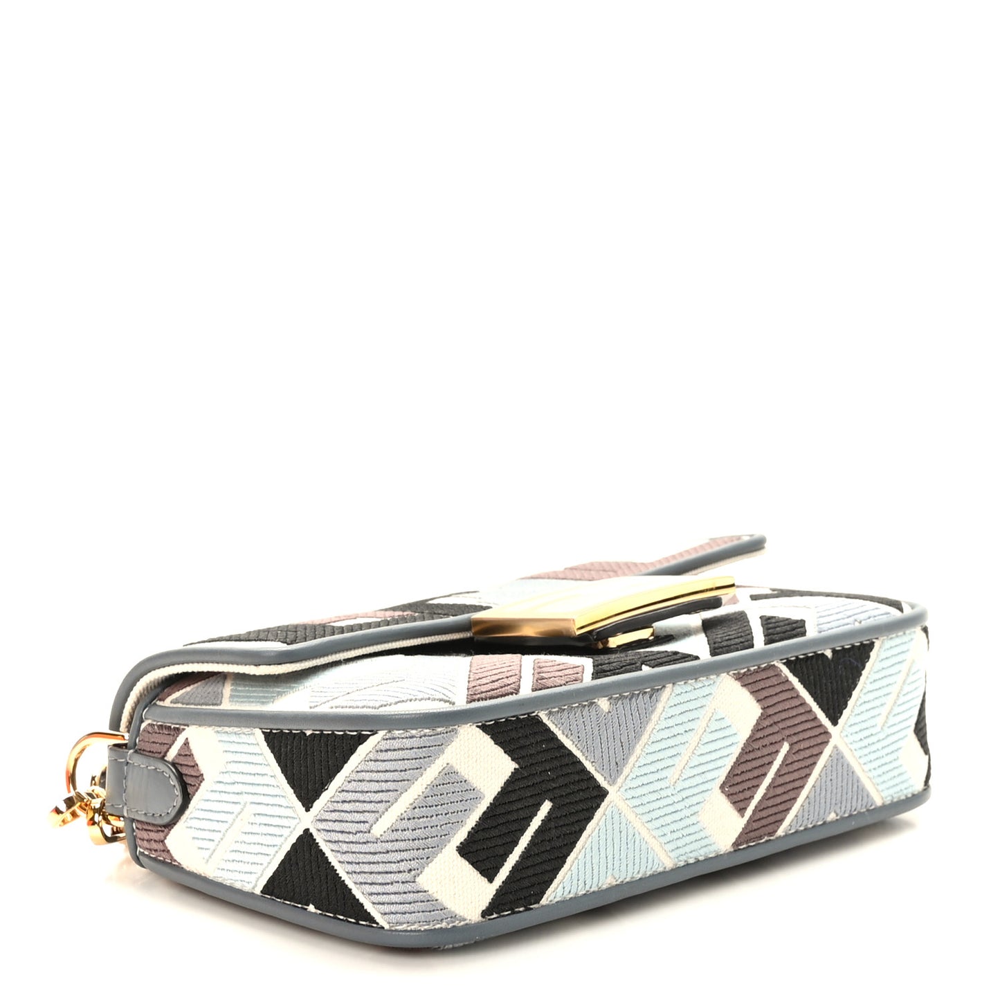 Canvas Vitello Seta FF Multicolor Embroidered Mini Baguette Multicolor Anice Tortora