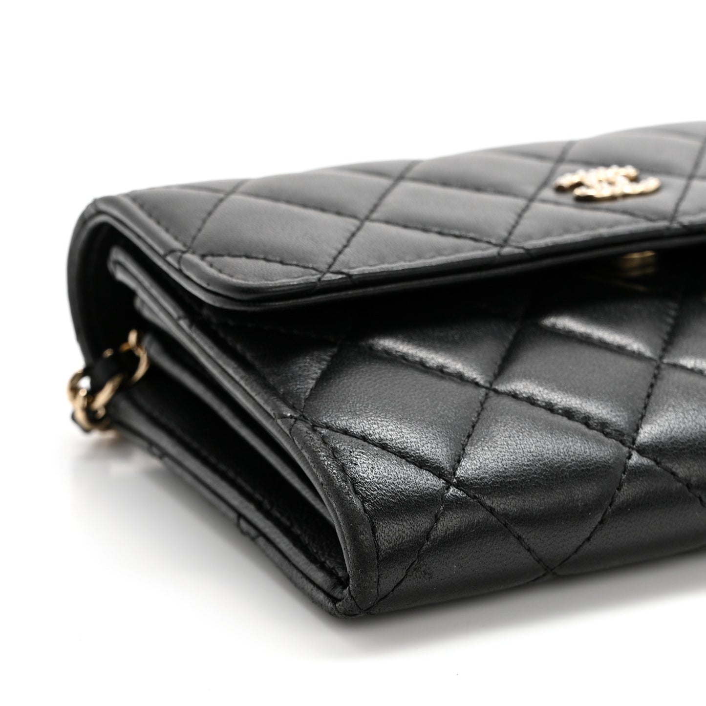 Lambskin Quilted Pearl My Shoulder Mini French Wallet On Chain WOC Black