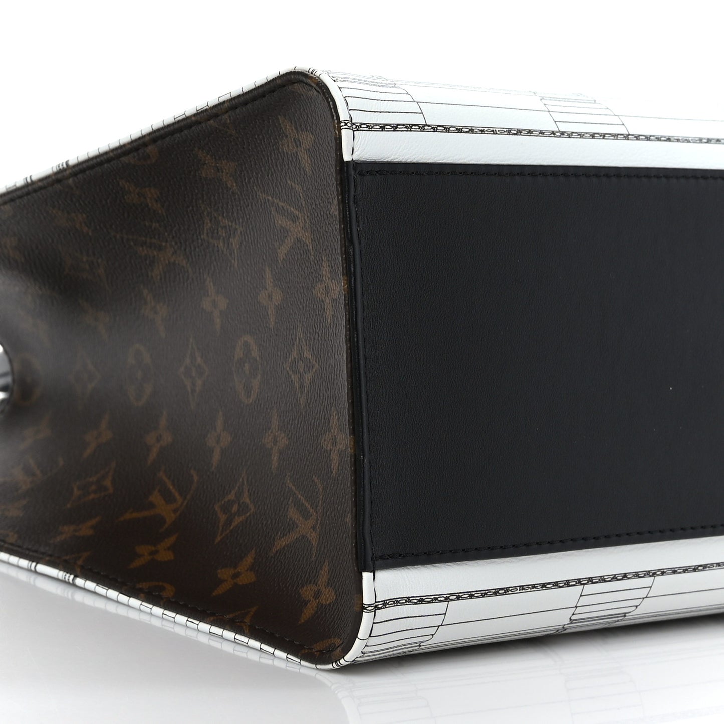 X FORNASETTI Calfskin Architettura Onthego MM Black White