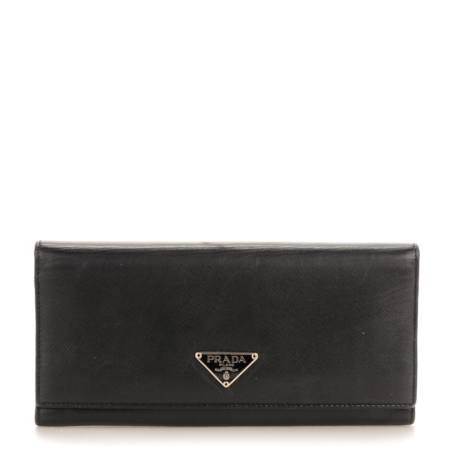 Prada Saffiano Triangle Continental Flap Wallet Nero Black 1 of 8