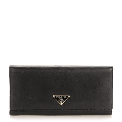 Prada Saffiano Triangle Continental Flap Wallet Nero Black 1 of 8