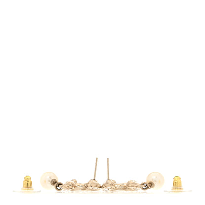 Chanel Crystal Pearl CC Drop Earrings Gold 3 of 5
