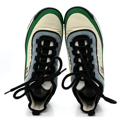 Chanel Suede Calfskin Mixed Fibers CC Sneakers 40 Ivory Green Light Blue 37.5 Ivory Green Light Blue 2 of 9