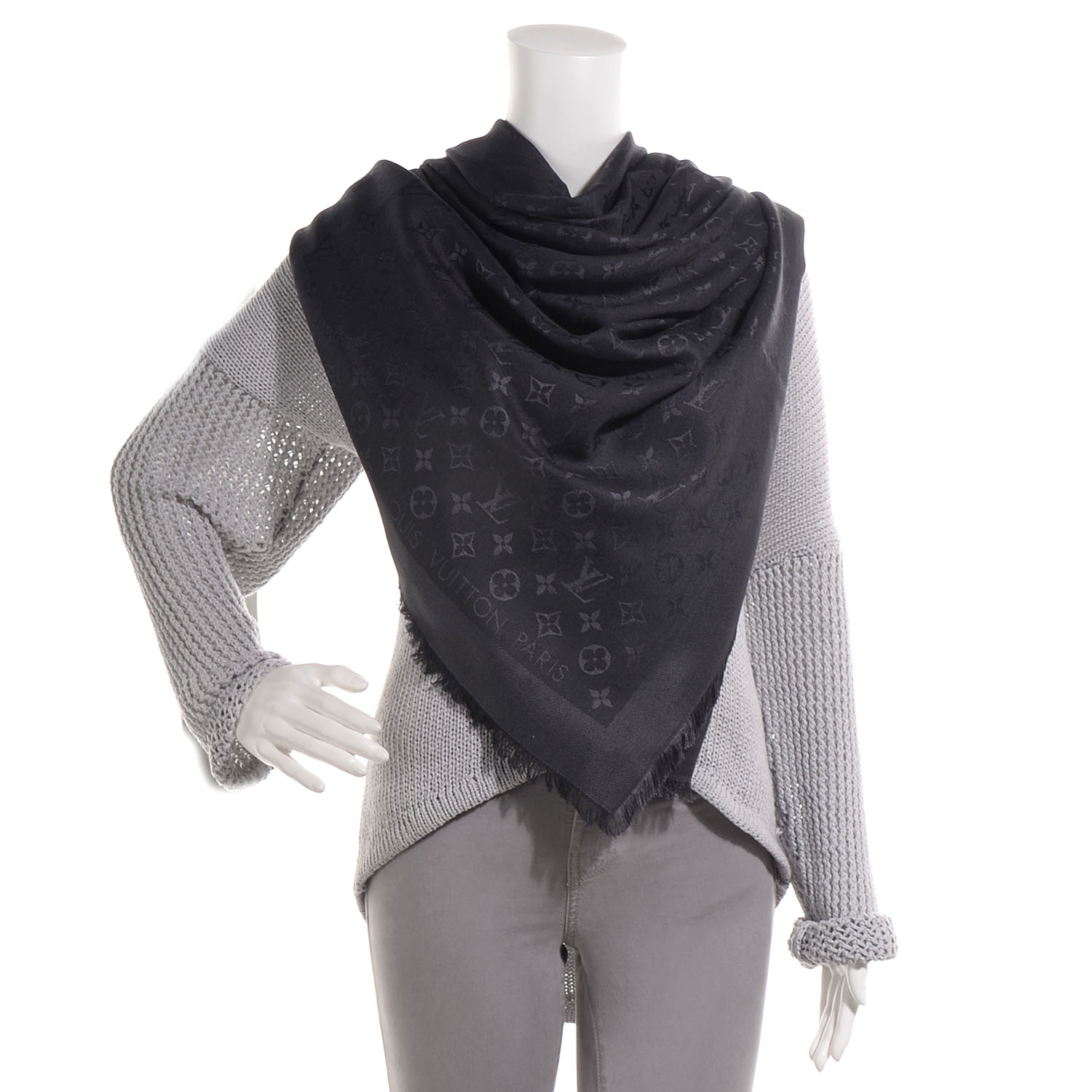Louis Vuitton Silk Wool Monogram Shawl Anthracite 2 of 5