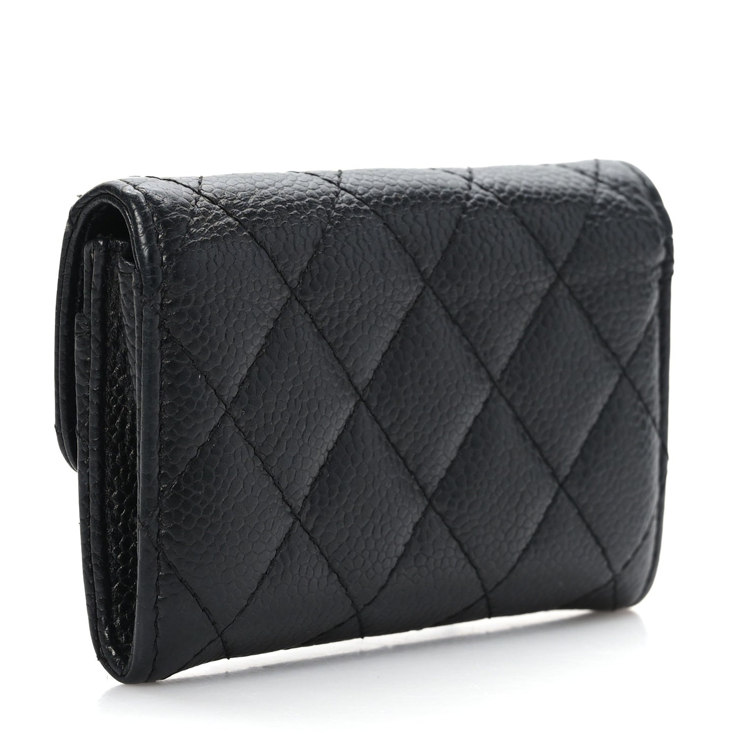 Caviar Quilted Flap Card Holder Black
