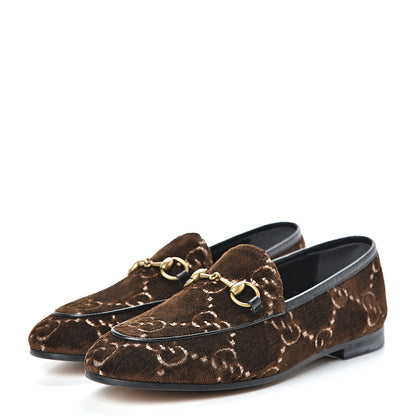 Gucci Velvet GG Monogram Horsebit Womens Jordaan Loafers 35.5 Brown Black 3 of 9