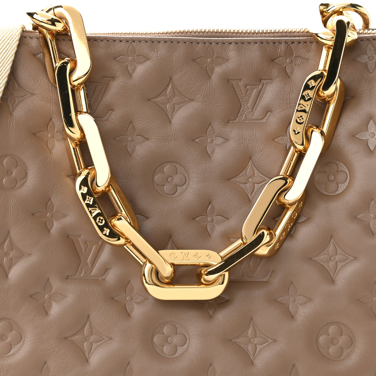 Lambskin Embossed Monogram Coussin MM Taupe