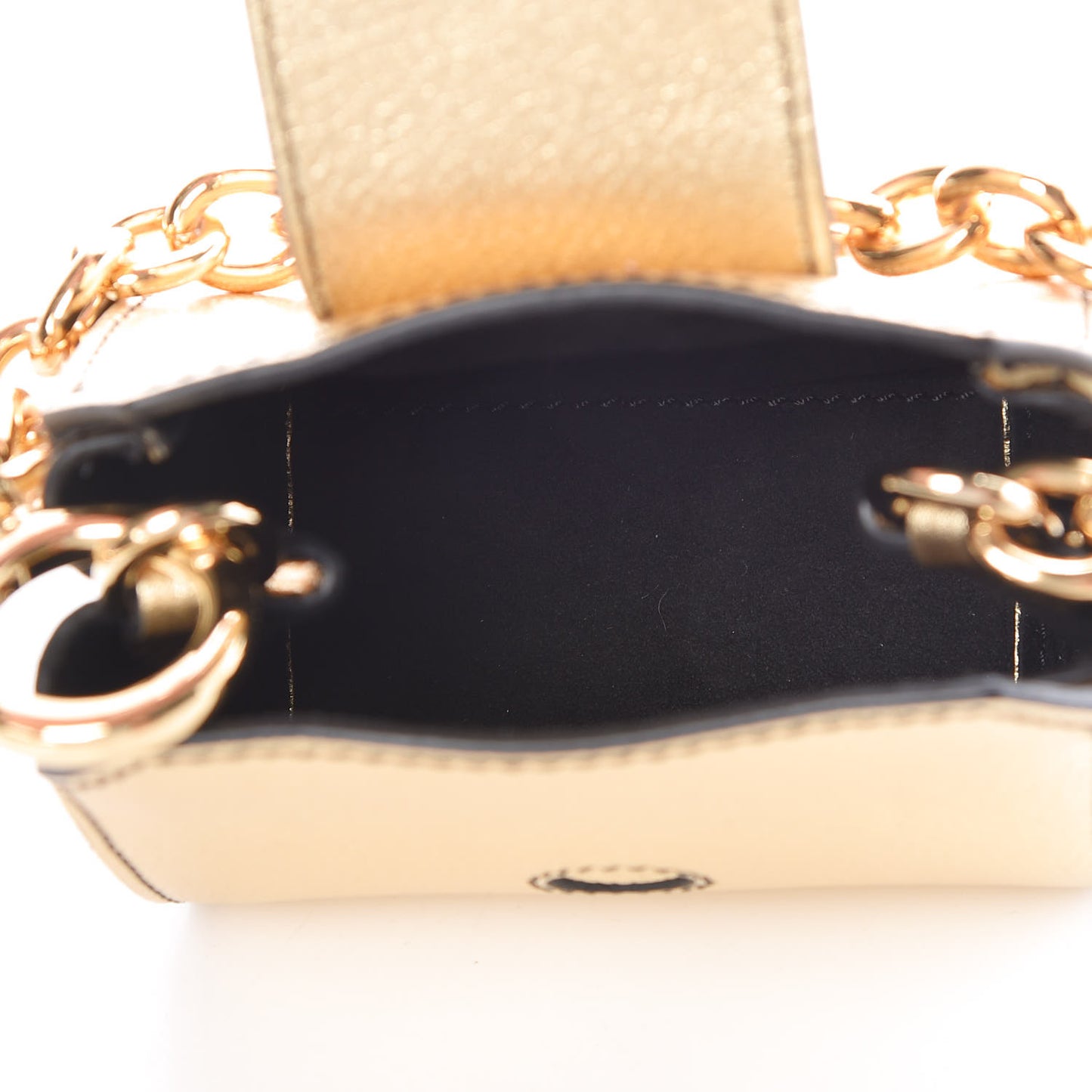 Metallic Soft Grain Calfskin Micro Buckle Tote Charm Gold