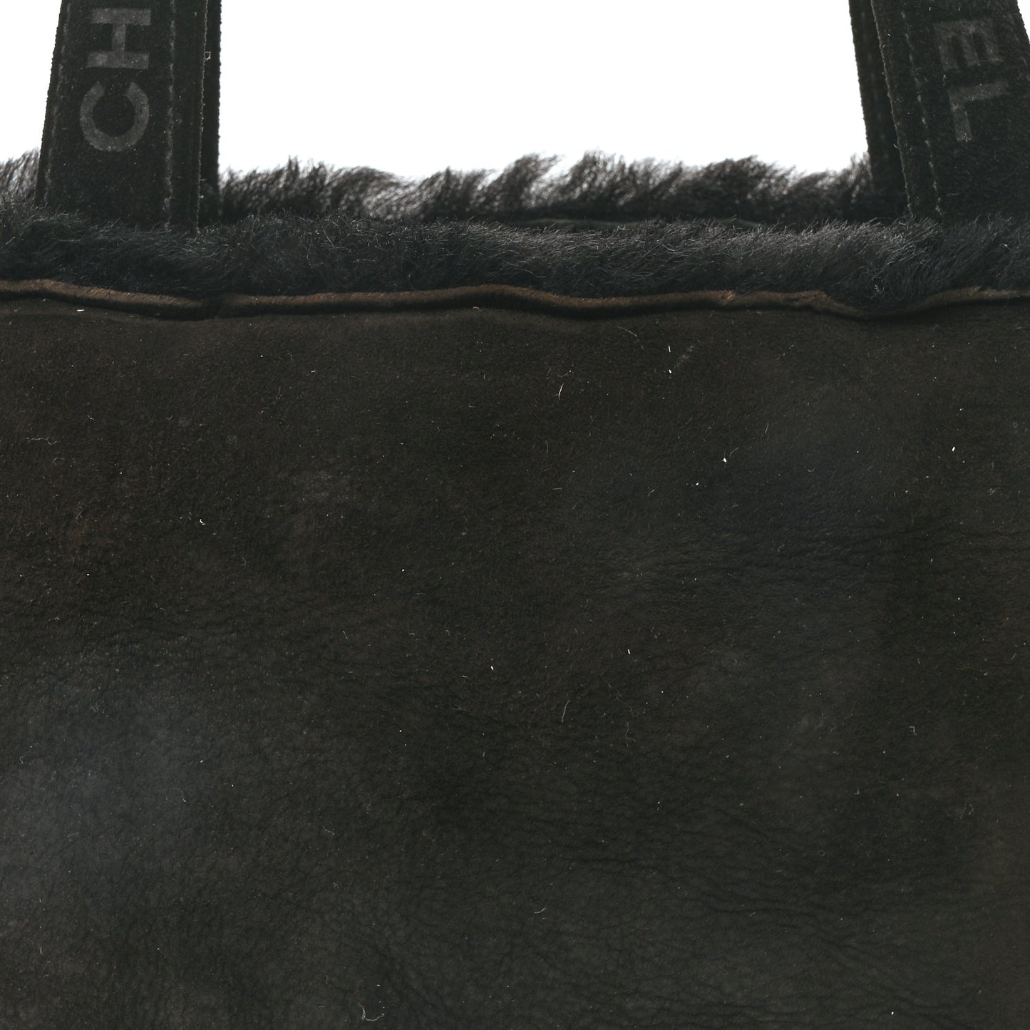 Suede Shearling Fur Handbag Black