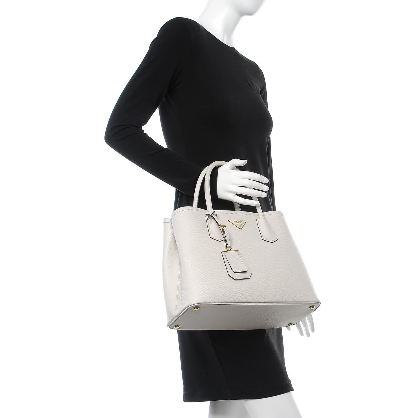 Saffiano Cuir Medium Double Bag Talco Nero Black