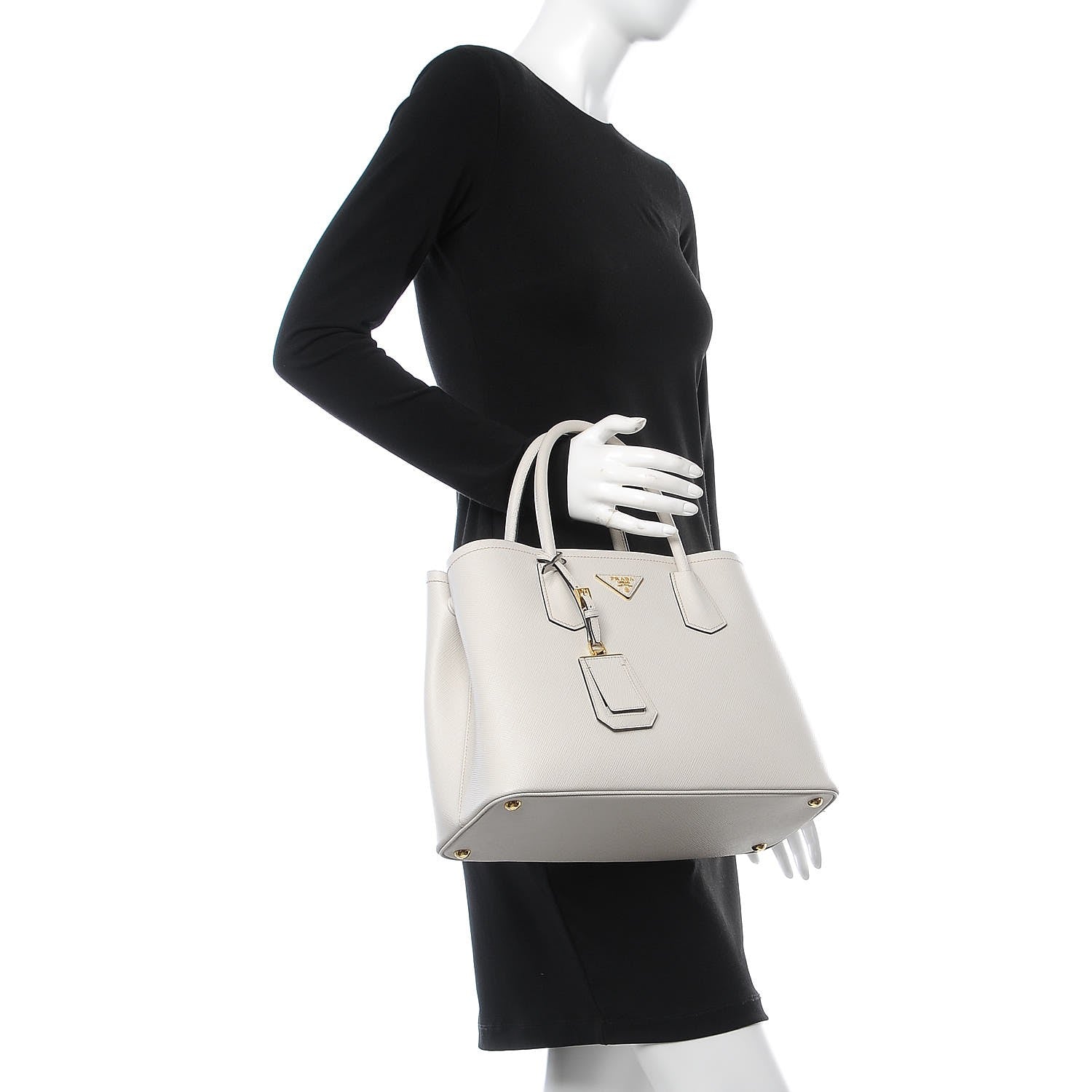 Prada Saffiano Cuir Medium Double Bag Talco Nero Black 3 of 7