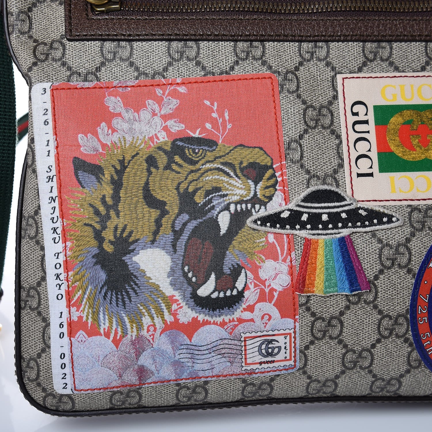 Gucci Soft GG Supreme Monogram Courrier Web Medium Flat Messenger Bag Beige New Acero Multicolor 9 of 10