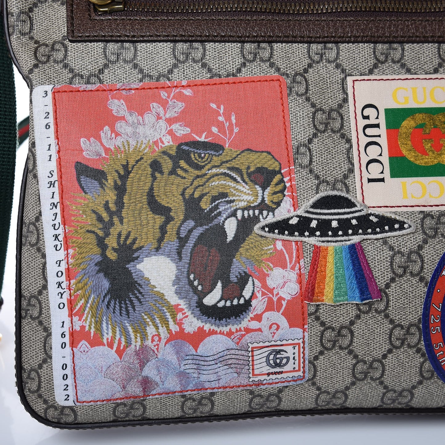 Soft GG Supreme Monogram Courrier Web Medium Flat Messenger Bag Beige New Acero Multicolor