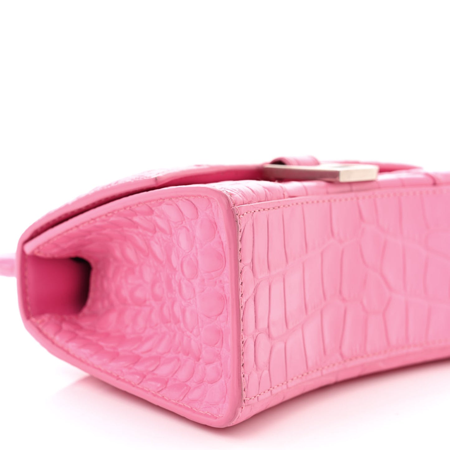 Shiny Calfskin Crocodile Embossed Hourglass Top Handle Bag XS Baby Pink